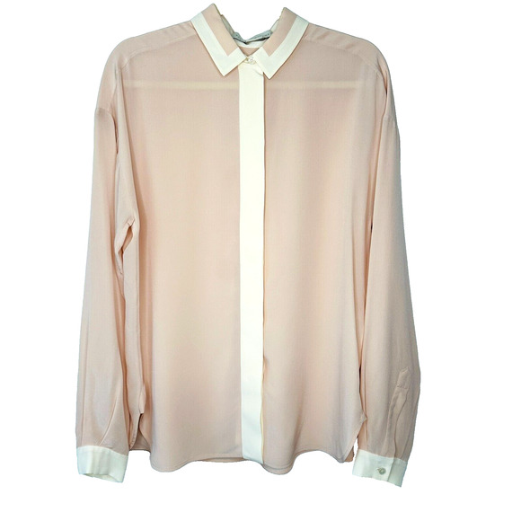 Stella McCartney Light Peach Silk Blouse Cream on Collar Button Placket Cuffs 42 - Picture 2 of 12